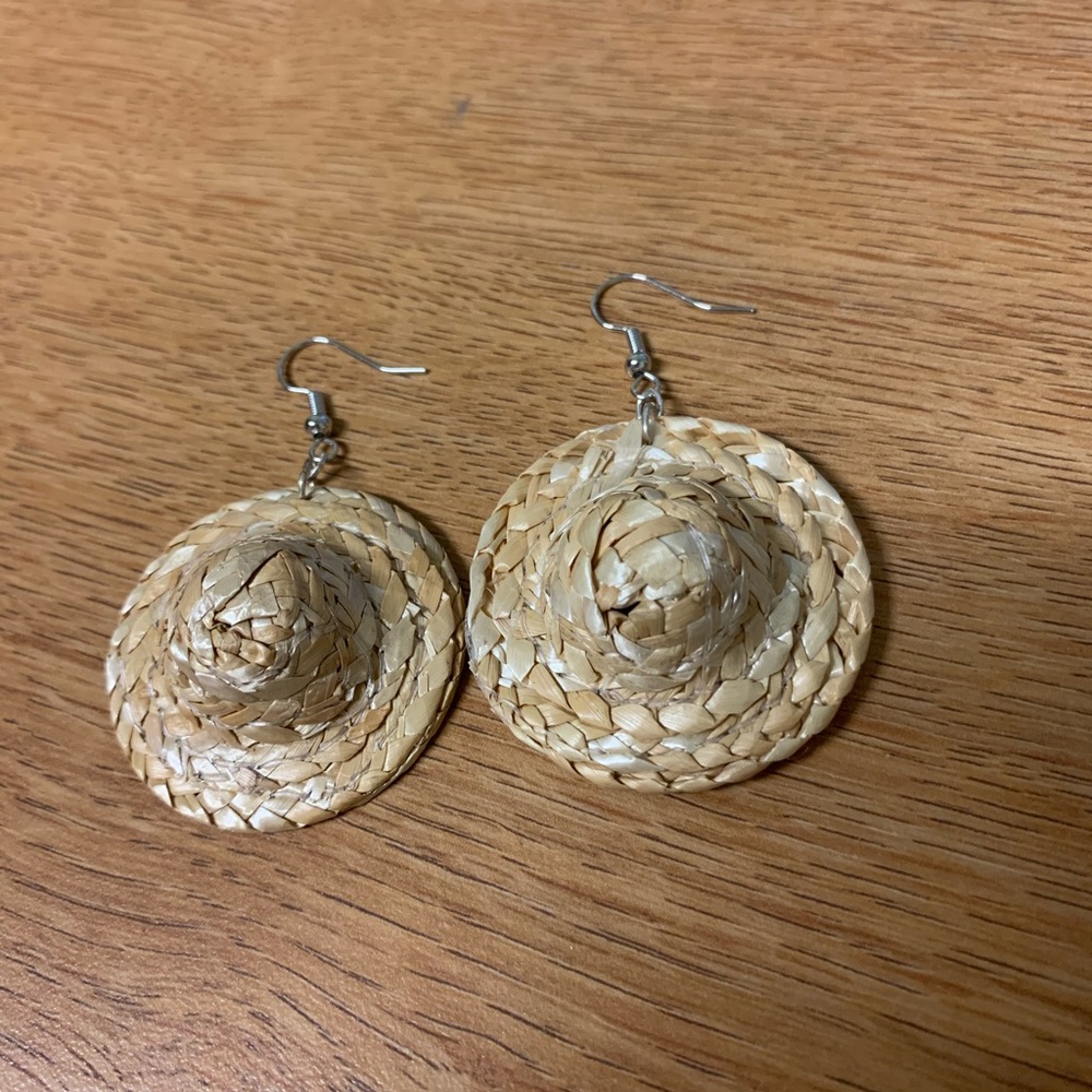 Mini Straw Hat Earrings